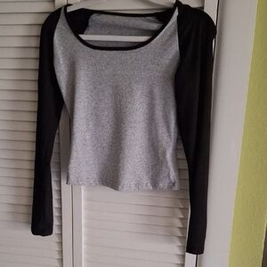Chic Black and Gray Long Sleeve Women's Top